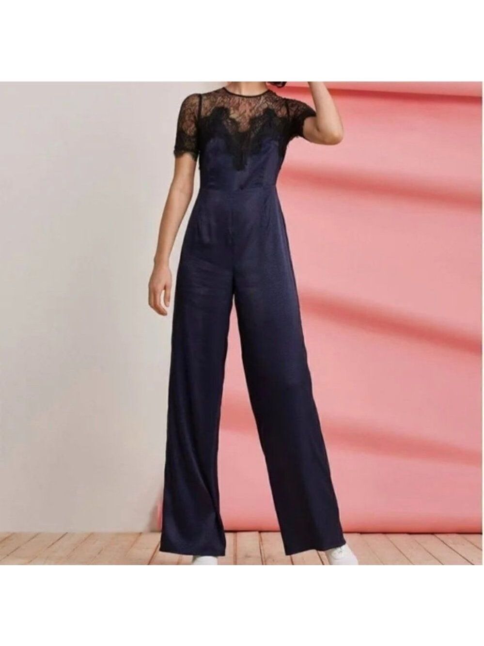 Nwt Foxiedox | Nixie Lace Wide Leg Illusion Neck Jumpsuit